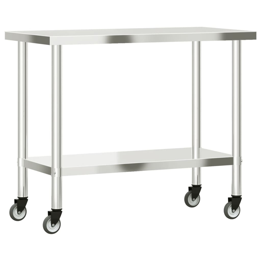 vidaXL Kuhinjski radni stol s kotačima 110x55x85 cm nehrđajući čelik