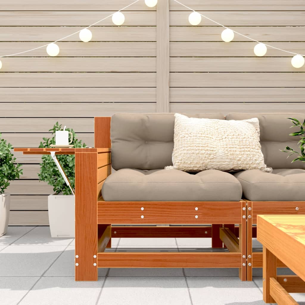 vidaXL Vrtna sofa s naslonom za ruke i stolićem smeđa od borovine