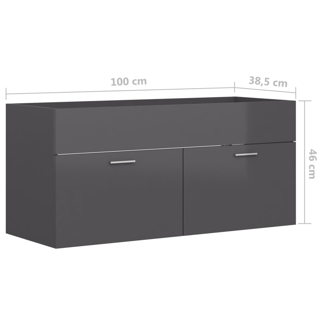 vidaXL Ormarić za umivaonik visoki sjaj sivi 100 x 38,5 x 46 cm drveni