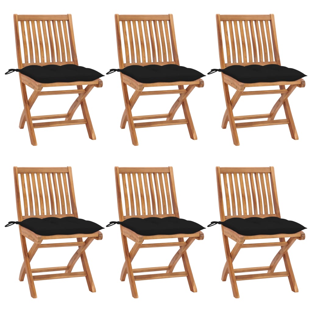 vidaXL Sklopive vrtne stolice s jastucima 6 kom od masivne tikovine