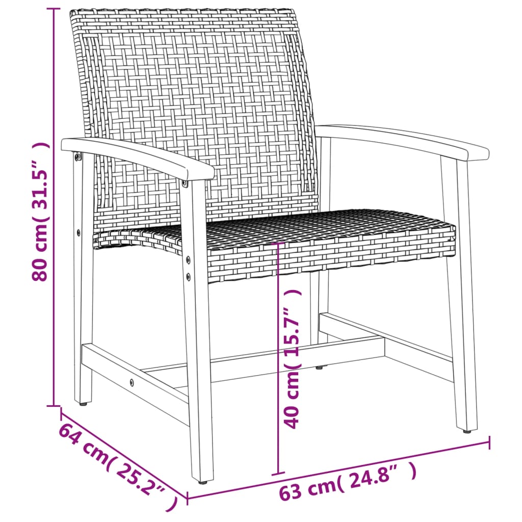 vidaXL Vrtne stolice 2 kom sive od poliratana i bagremovog drva