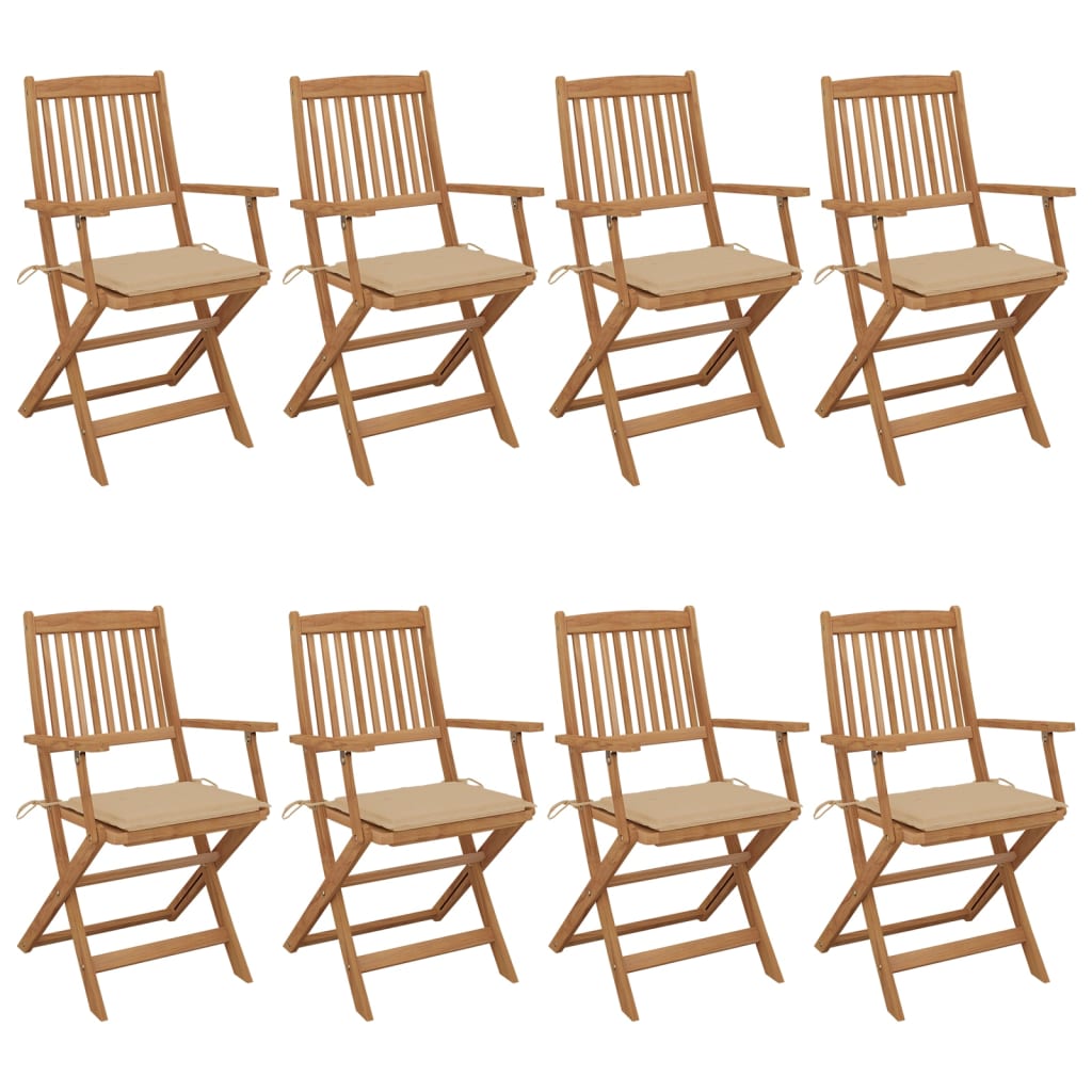 vidaXL Sklopive vrtne stolice s jastucima 8 kom masivno bagremovo drvo