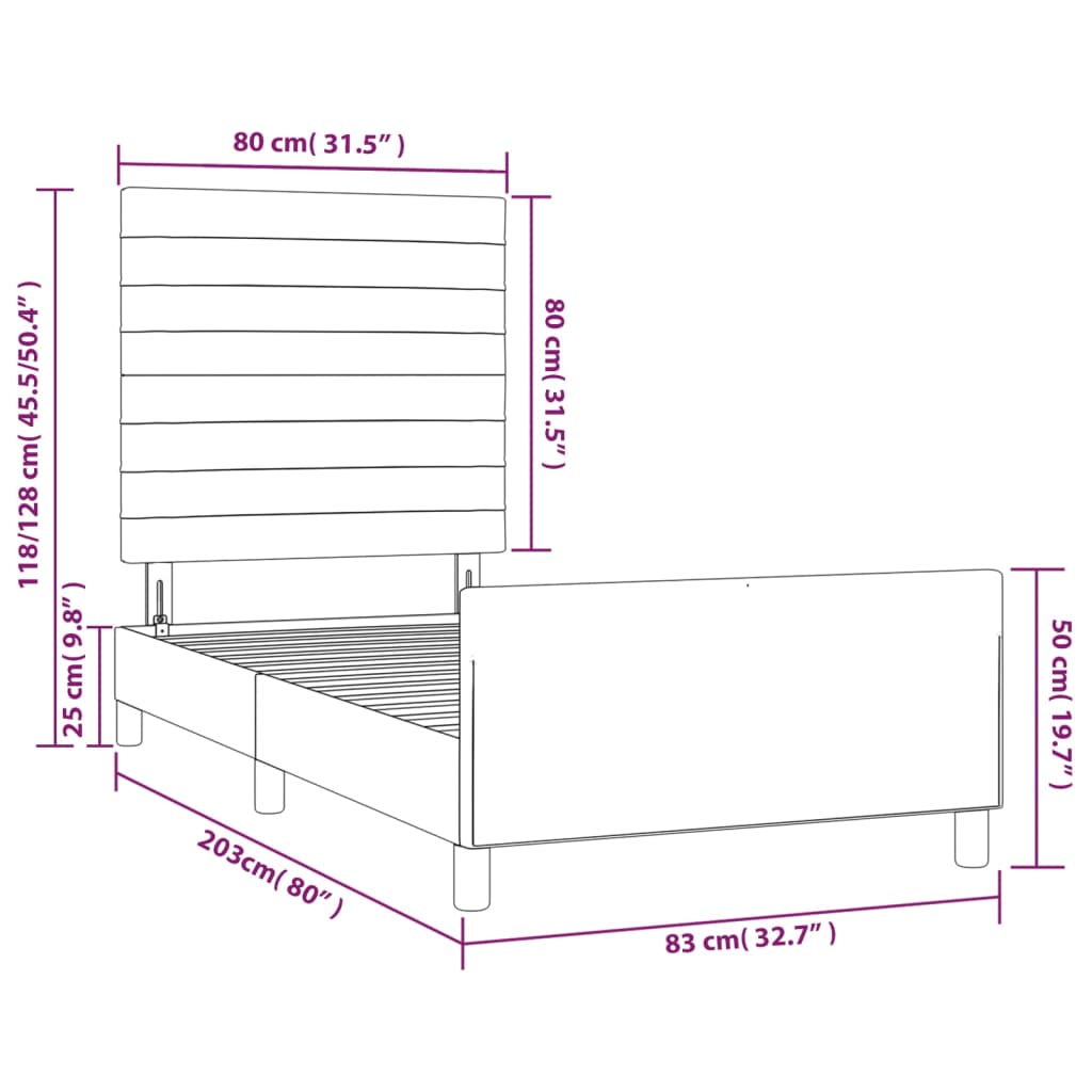 vidaXL Okvir za krevet s uzglavljem svjetlosivi 80 x 200 cm baršunasti