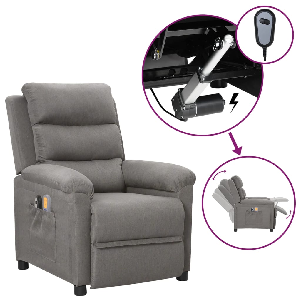 vidaXL Električna masažna fotelja od tkanine svjetlosiva