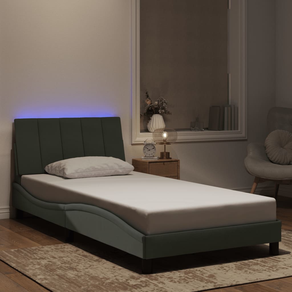 vidaXL Okvir kreveta s LED svjetlima svjetlosivi 100x200 cm baršunasti