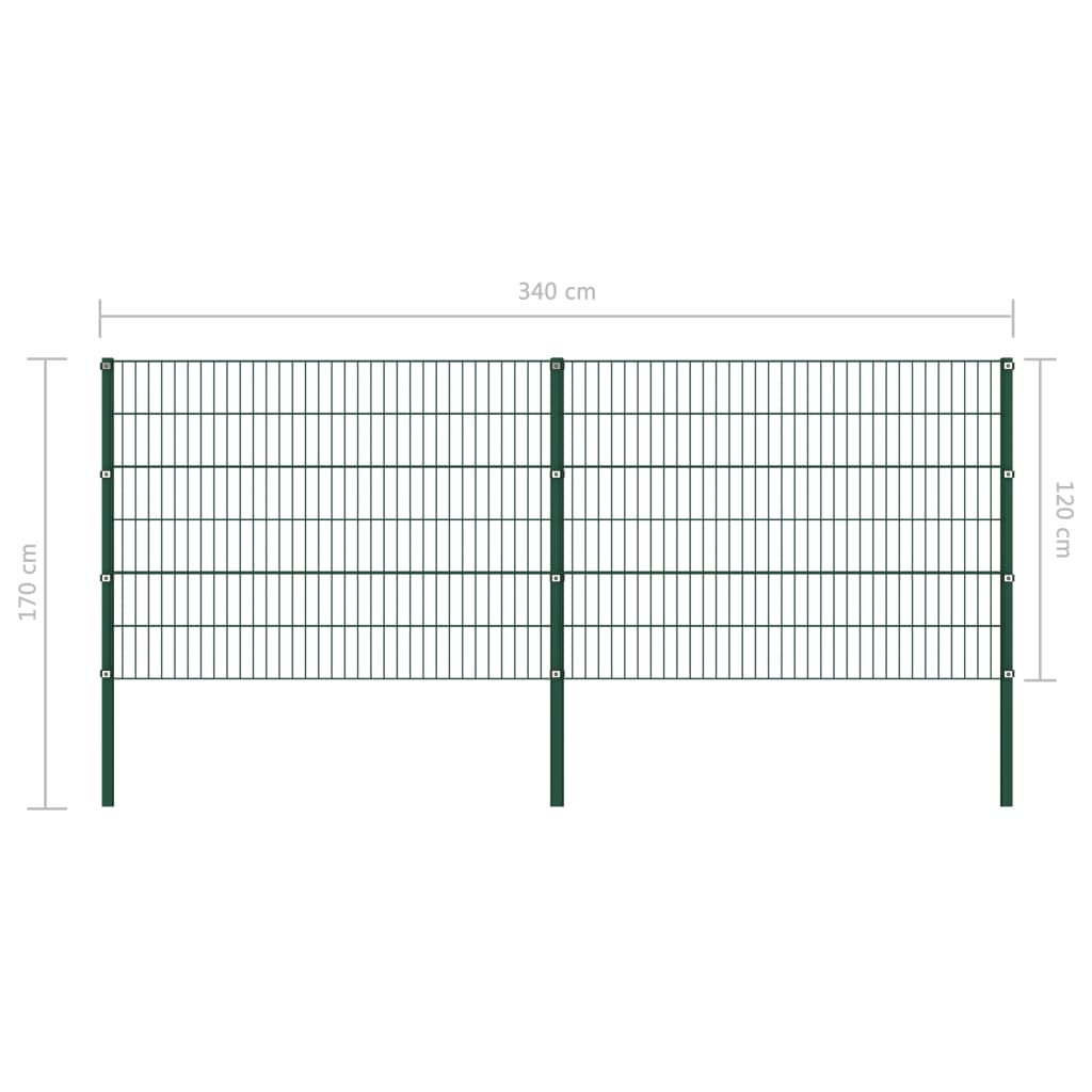 vidaXL Panel za ogradu sa stupovima željezni 3,4 m zeleni