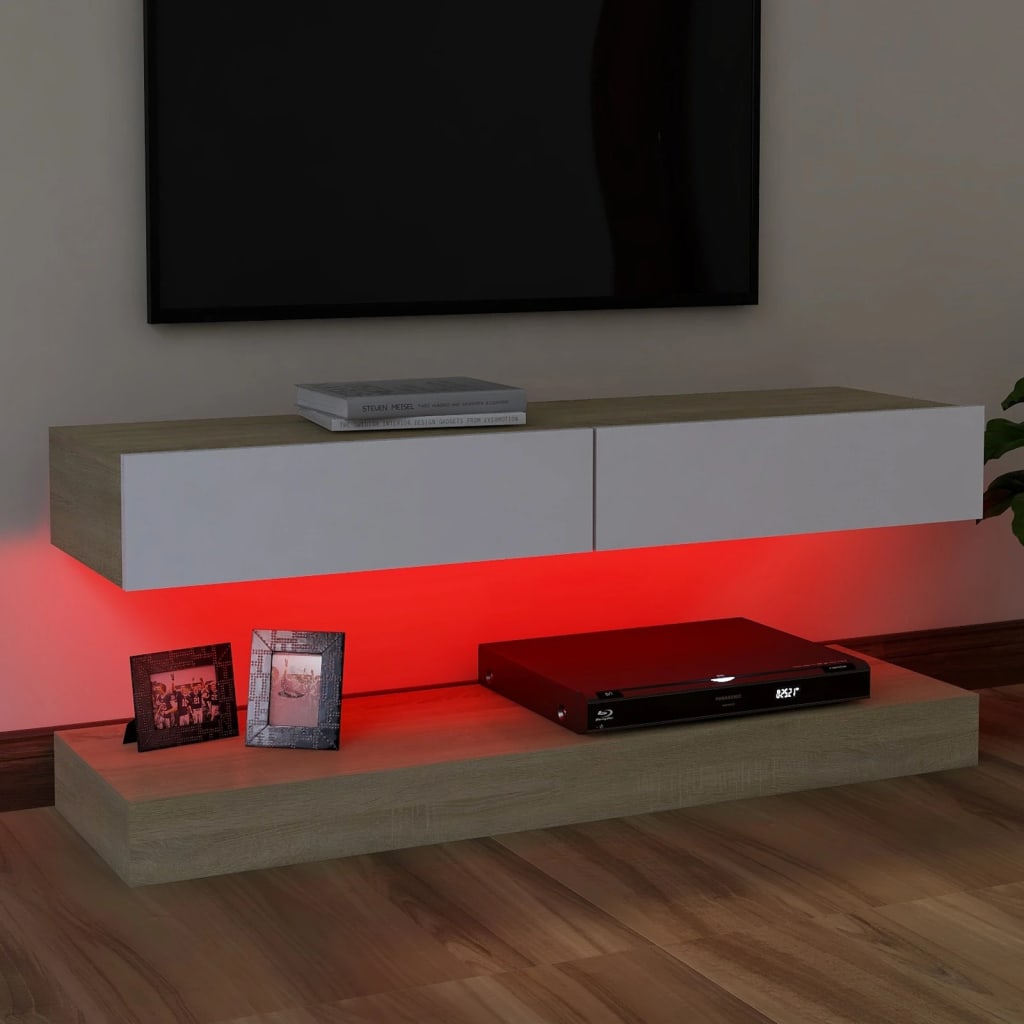 vidaXL TV ormarić s LED svjetlima bijeli i boja hrasta 120 x 35 cm