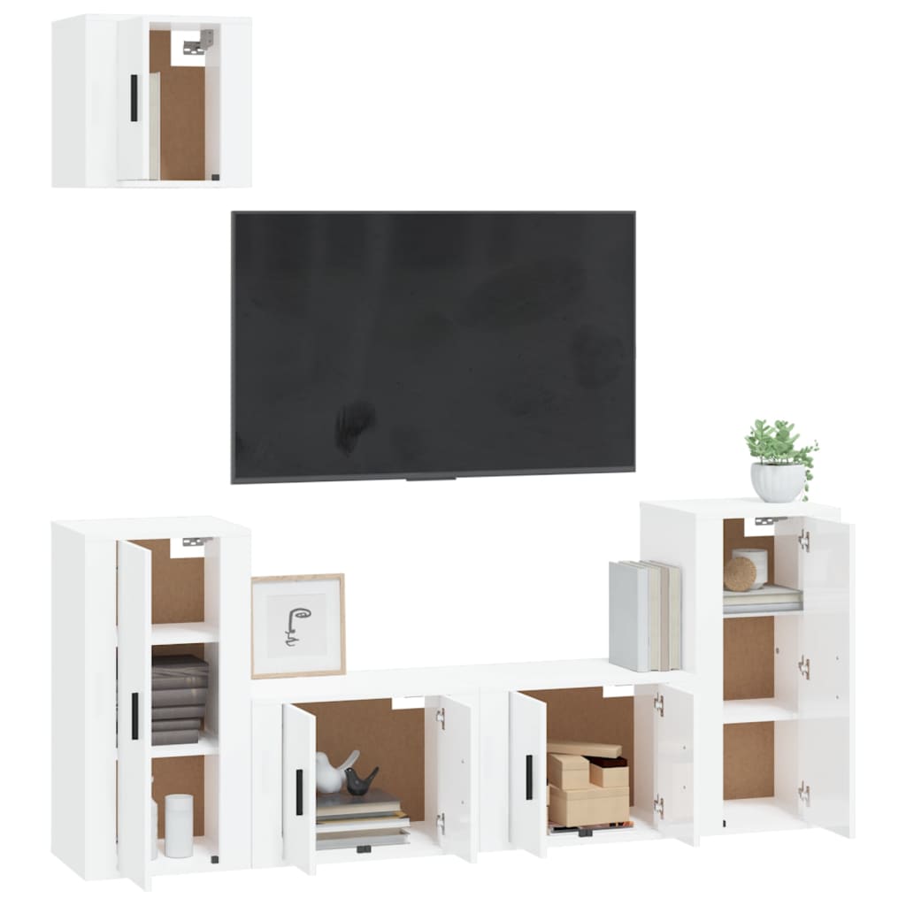 vidaXL 5-dijelni set TV ormarića sjajni bijeli konstruirano drvo