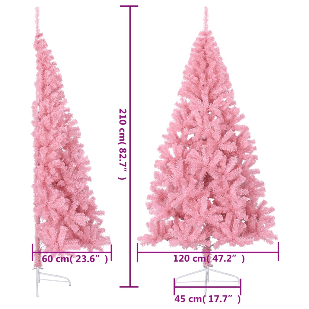 vidaXL Umjetna polovica božićnog drvca sa stalkom ružičasta 210 cm PVC