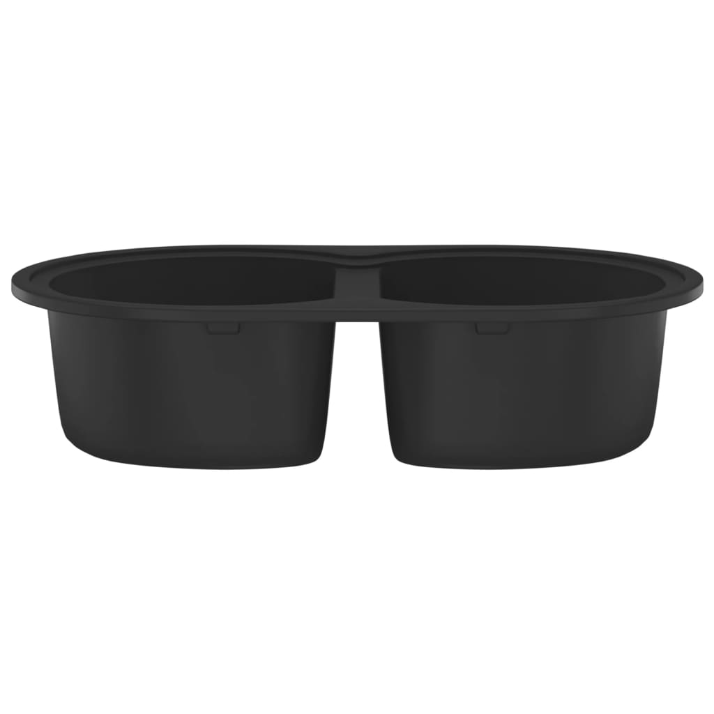 vidaXL Kuhinjski sudoper s dvije kadice ovalni crni granitni