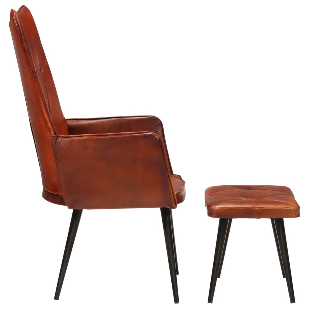 vidaXL Fotelja od prave kože s krilnim naslonom i tabureom smeđa