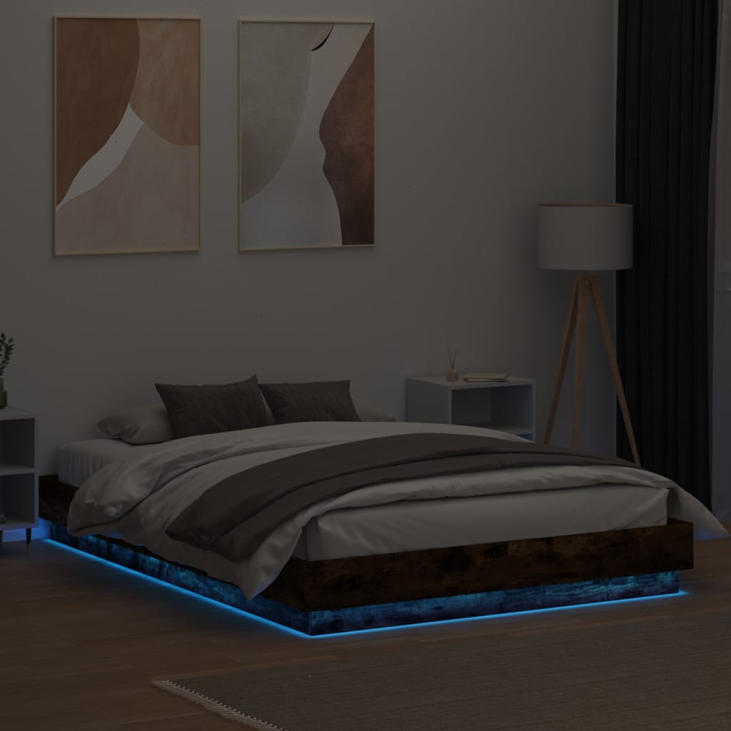 vidaXL Okvir kreveta s LED svjetlima dimljena boja hrasta 140 x 200 cm