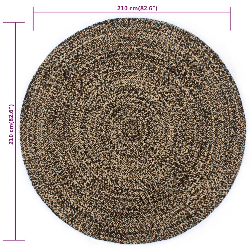 vidaXL Ručno rađeni tepih od jute crno-smeđi 210 cm