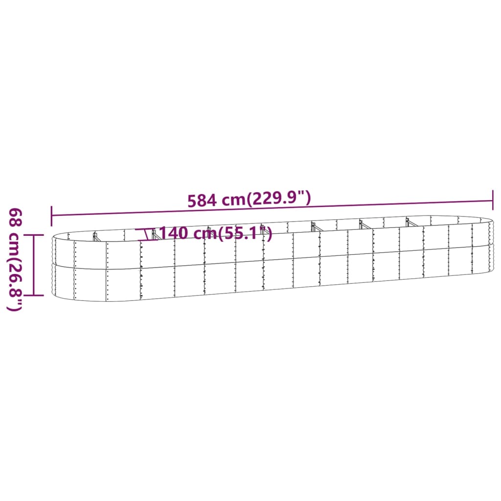 vidaXL Povišena vrtna gredica od čelika 584x140x68 cm sivi