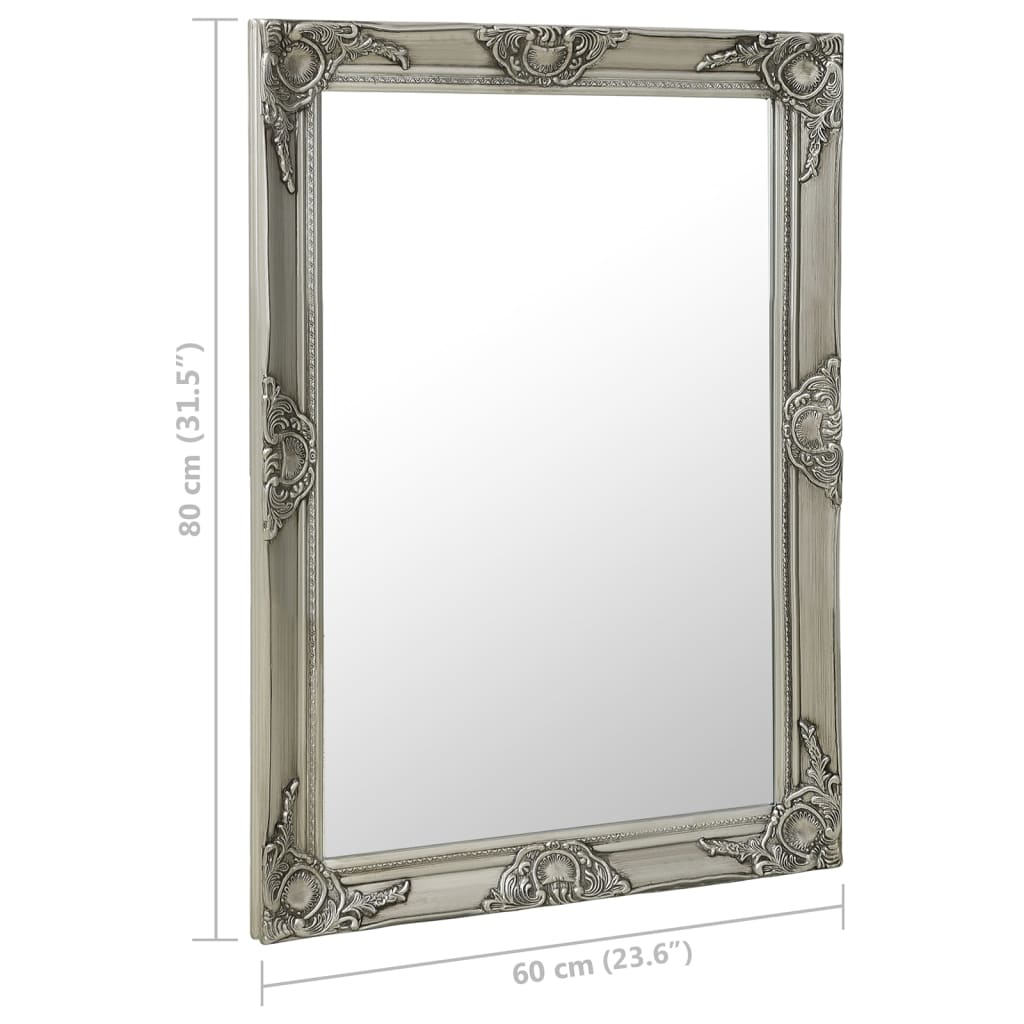vidaXL Zidno ogledalo u baroknom stilu 60 x 80 cm srebrno
