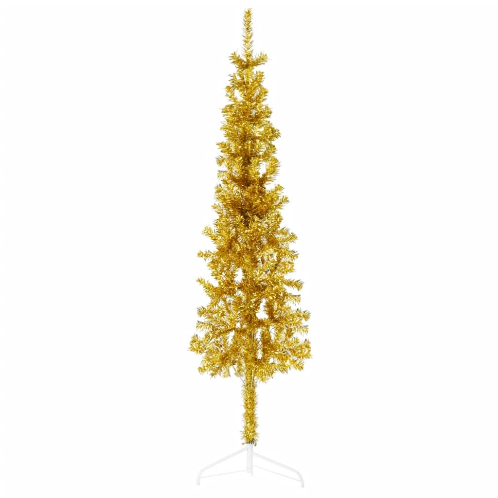 vidaXL Tanka umjetna polovica božićnog drvca sa stalkom zlatna 120 cm