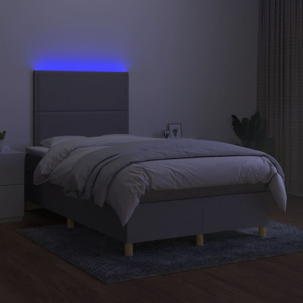 vidaXL Krevet s oprugama i madracem LED svjetlosivi 120x190 cm tkanina