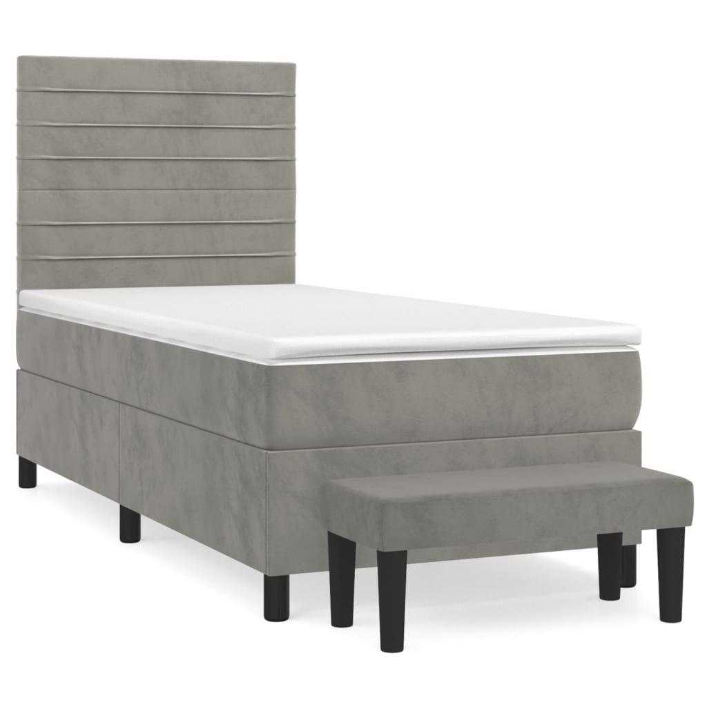 vidaXL Box spring krevet s madracem svjetlosivi 100x200 cm baršunasti