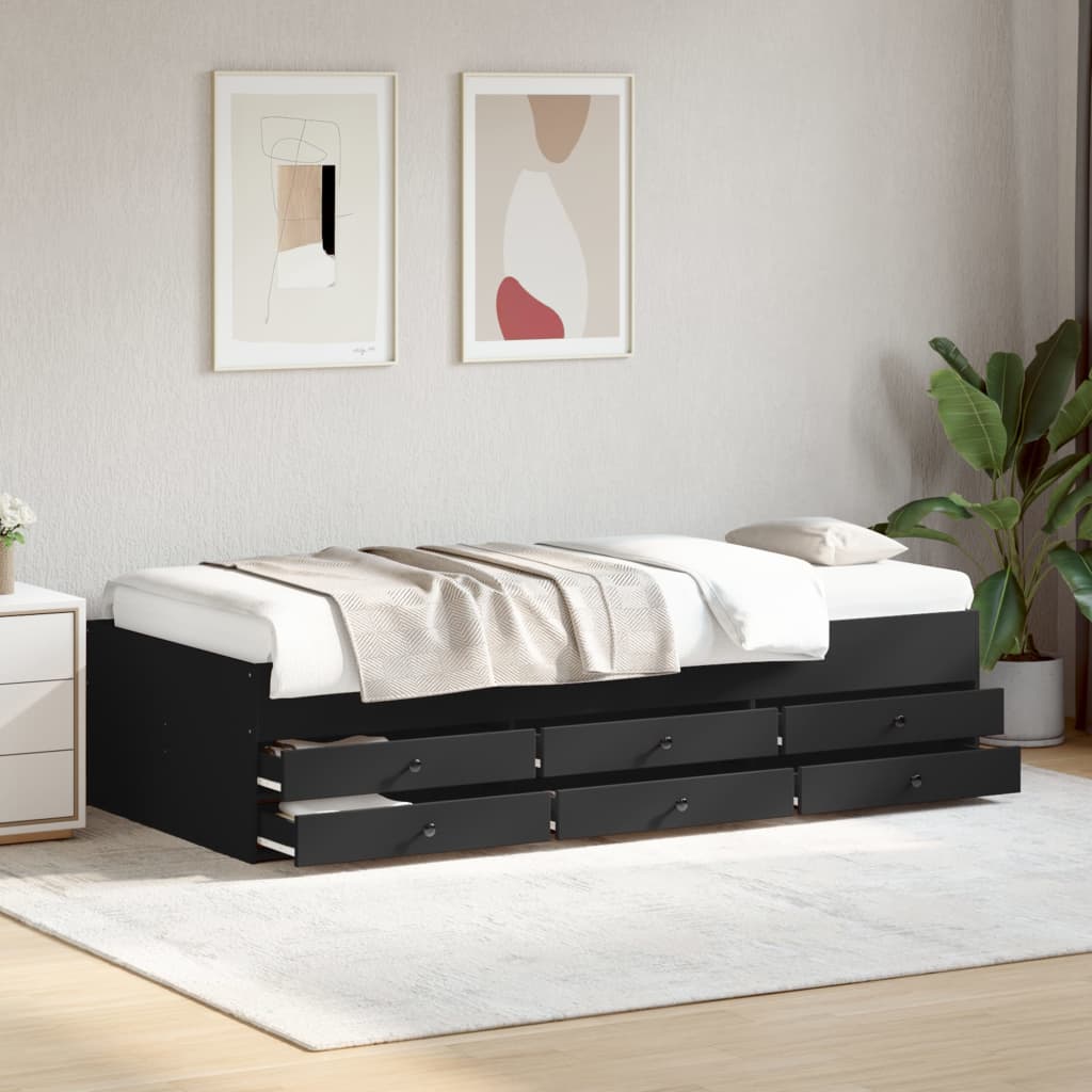 vidaXL Dnevni krevet s ladicama crni 90 x 200 cm konstruirano drvo