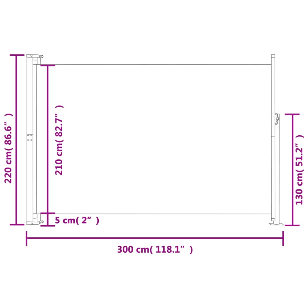 vidaXL Uvlačiva bočna tenda za terasu 220 x 300 cm krem