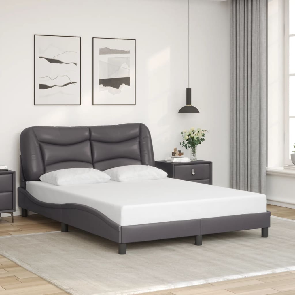 vidaXL Okvir kreveta s LED svjetlima sivi 140 x 200 cm od umjetne kože