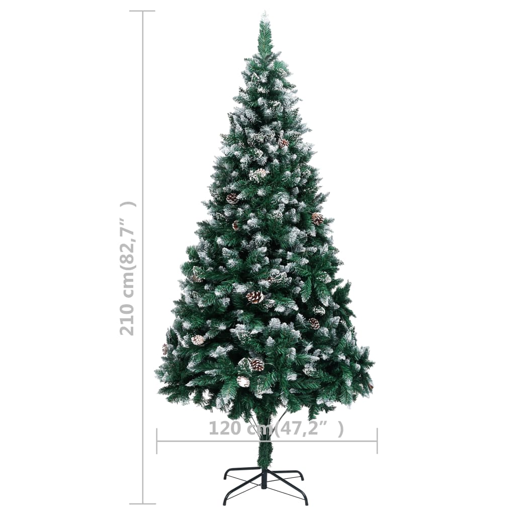 vidaXL Umjetno osvijetljeno božićno drvce s kuglicama i šiškama 210 cm