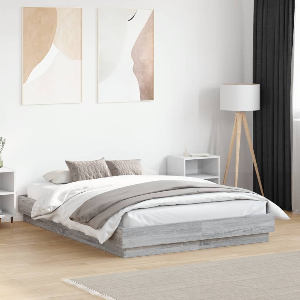 vidaXL Okvir kreveta s LED svjetlima siva boja hrasta 120 x 190 cm