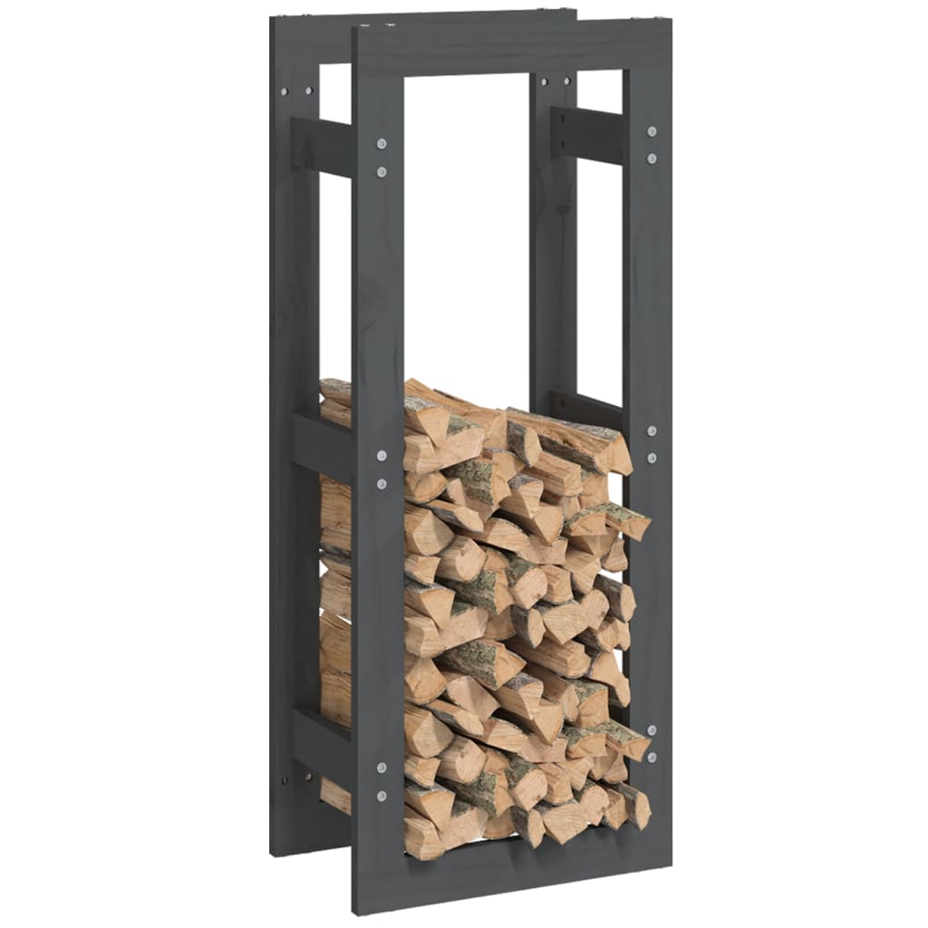 vidaXL Stalak za drva za ogrjev sivi 41 x 25 x 100 cm masivna borovina
