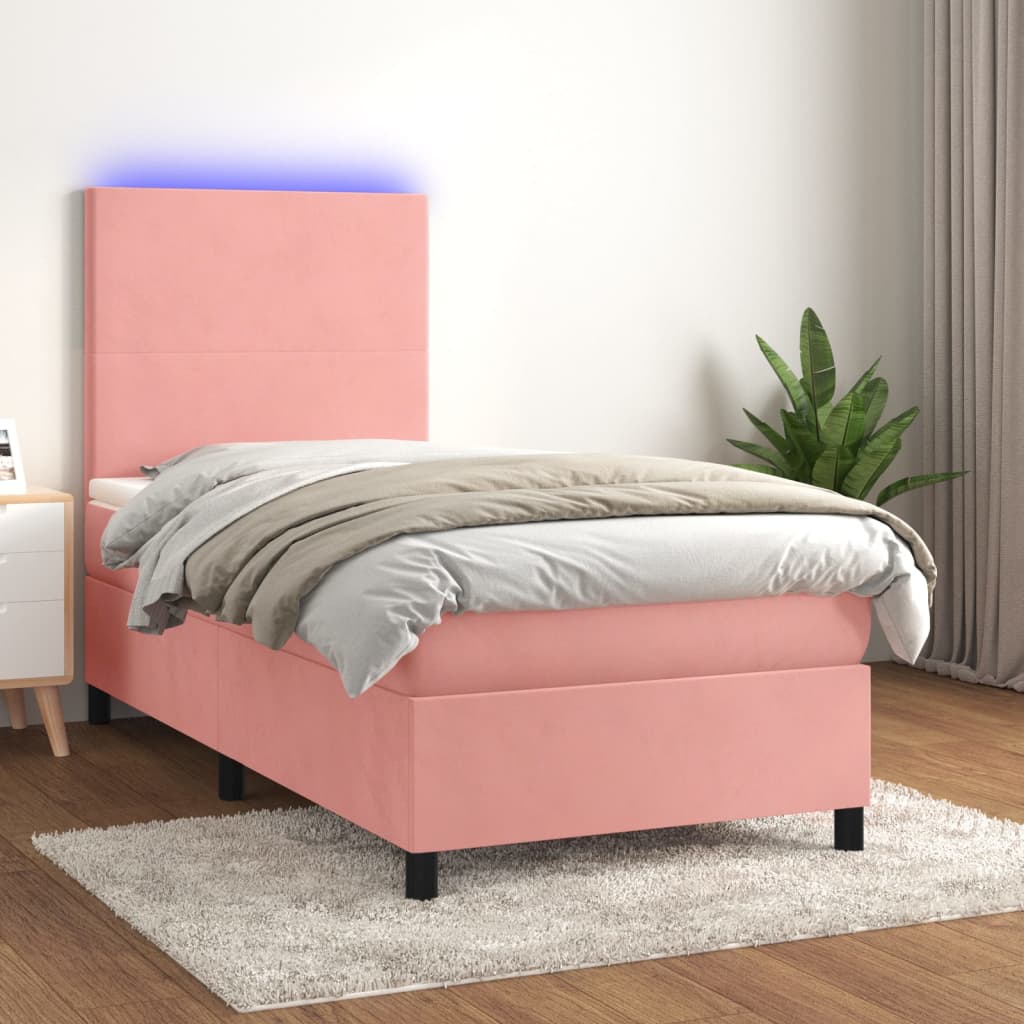 vidaXL Krevet box spring s madracem LED ružičasti 90x190 cm baršunasti