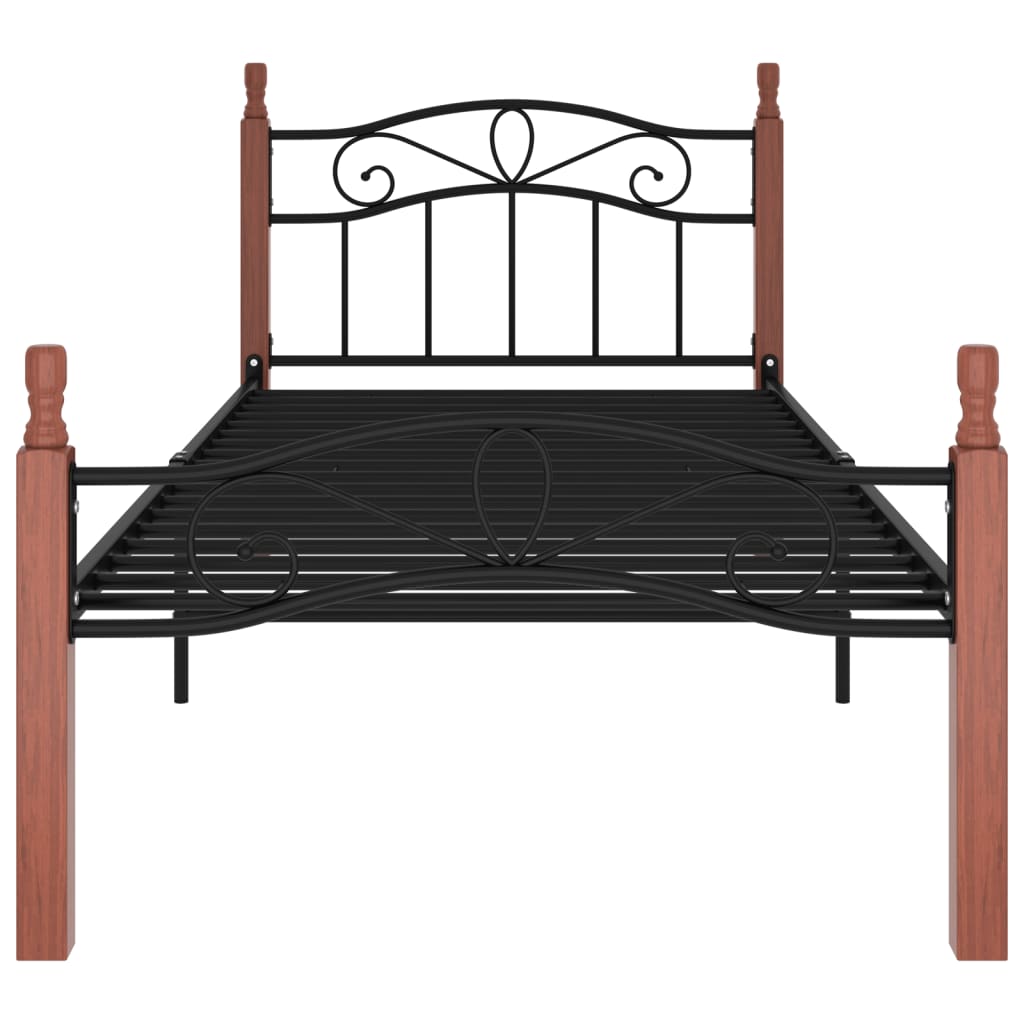 vidaXL Okvir kreveta crni od metala i masivne hrastovine 90 x 200 cm
