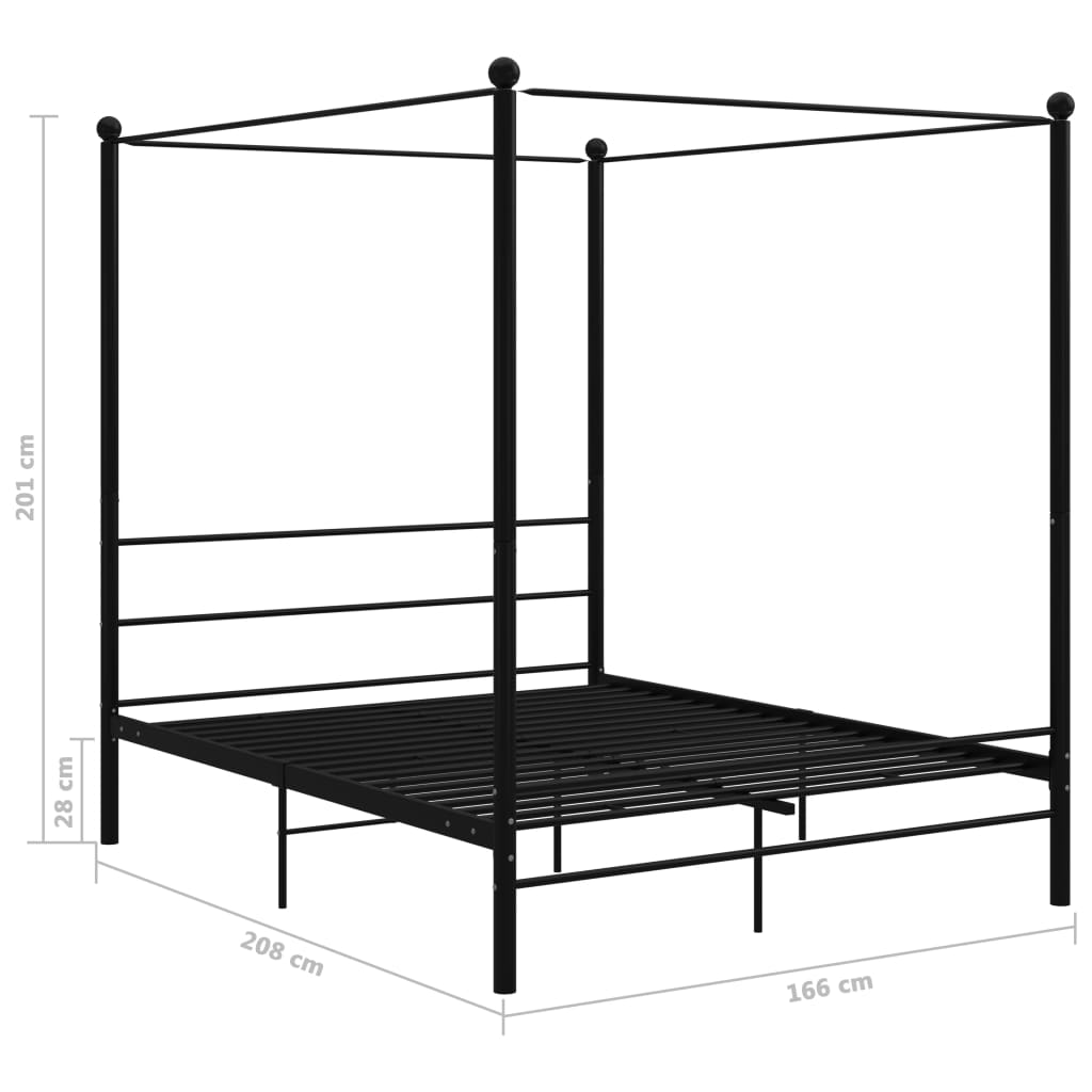 vidaXL Okvir za krevet s nadstrešnicom crni metalni 160 x 200 cm