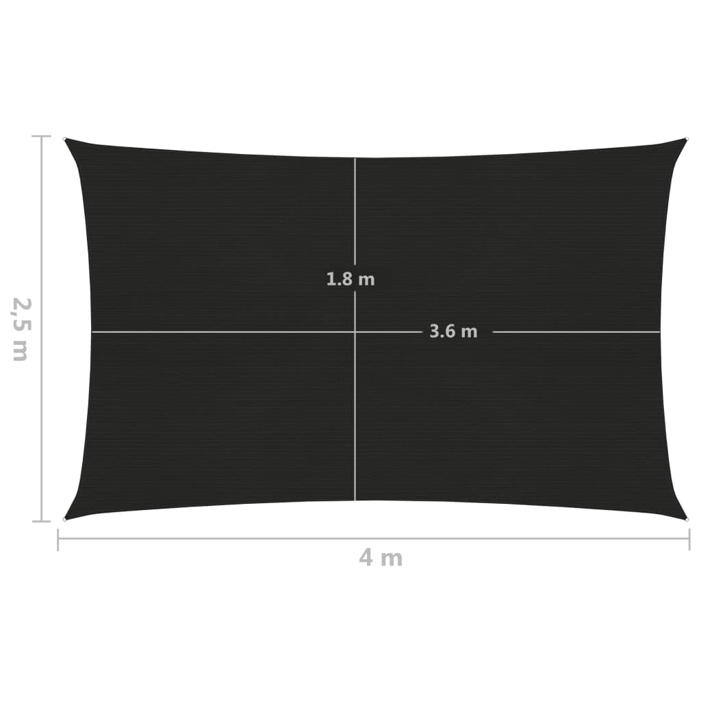 vidaXL Jedro za zaštitu od sunca 160 g/m² crno 2,5 x 4 m HDPE
