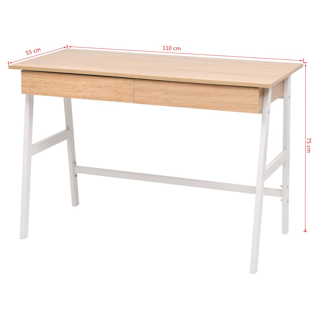 vidaXL Pisaći stol 110 x 55 x 75 cm boja hrasta i bijela