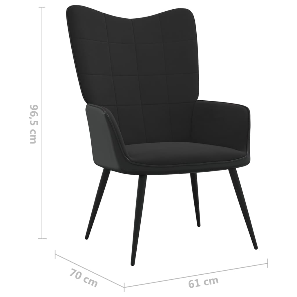 vidaXL Stolica za opuštanje crna od baršuna i PVC-a