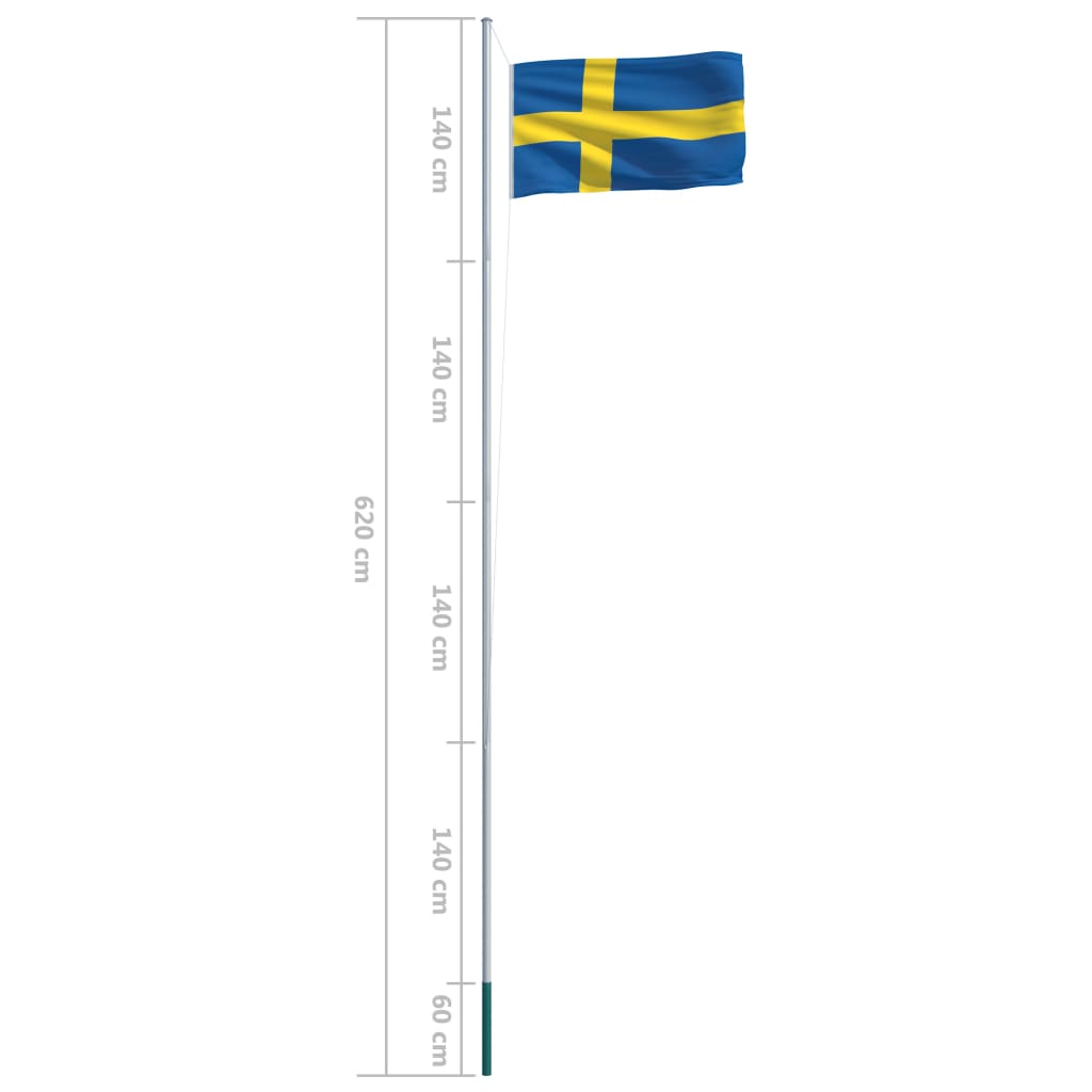 vidaXL Švedska zastava s aluminijskim stupom 6,2 m