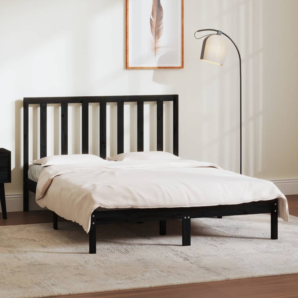 vidaXL Okvir za krevet od masivne borovine crni 140 x 190 cm