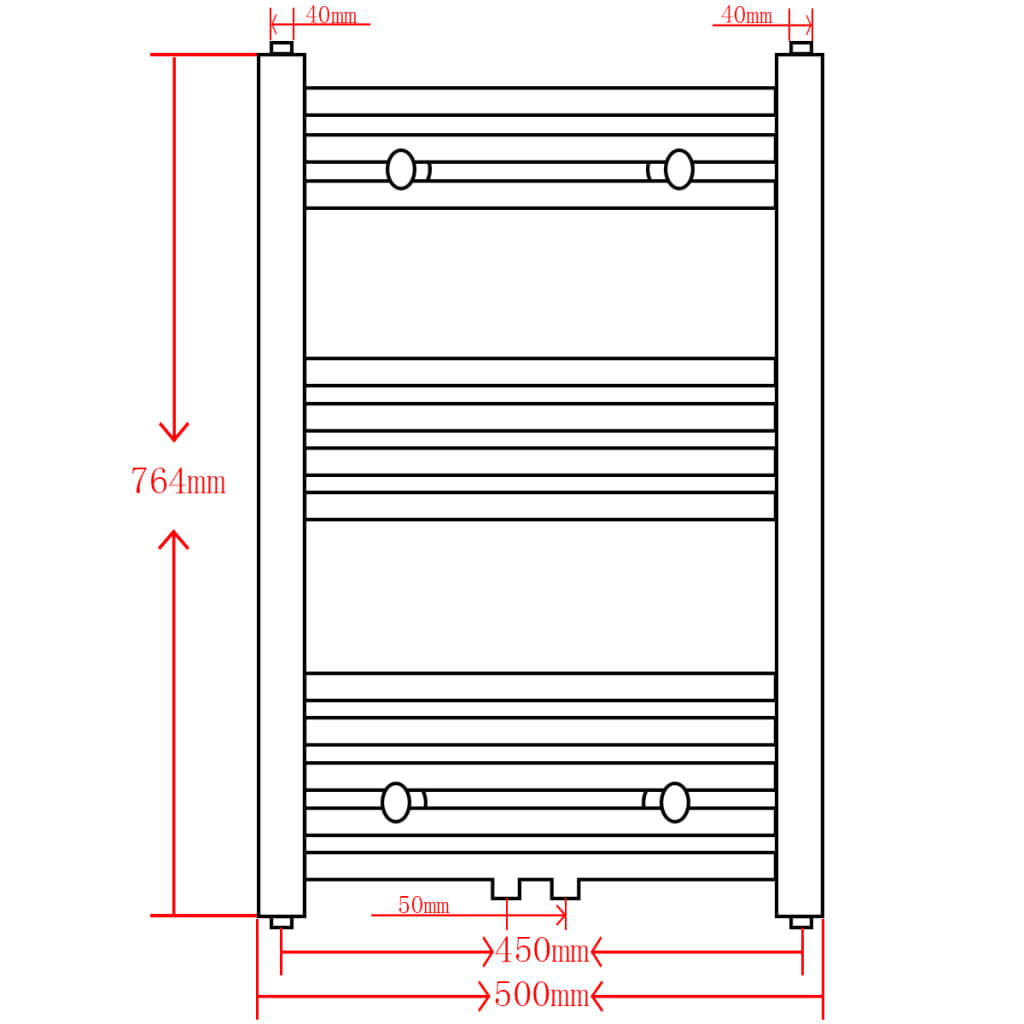 Sivi kupaonski radijator za centralno grijanje ravni 500 x 764 mm