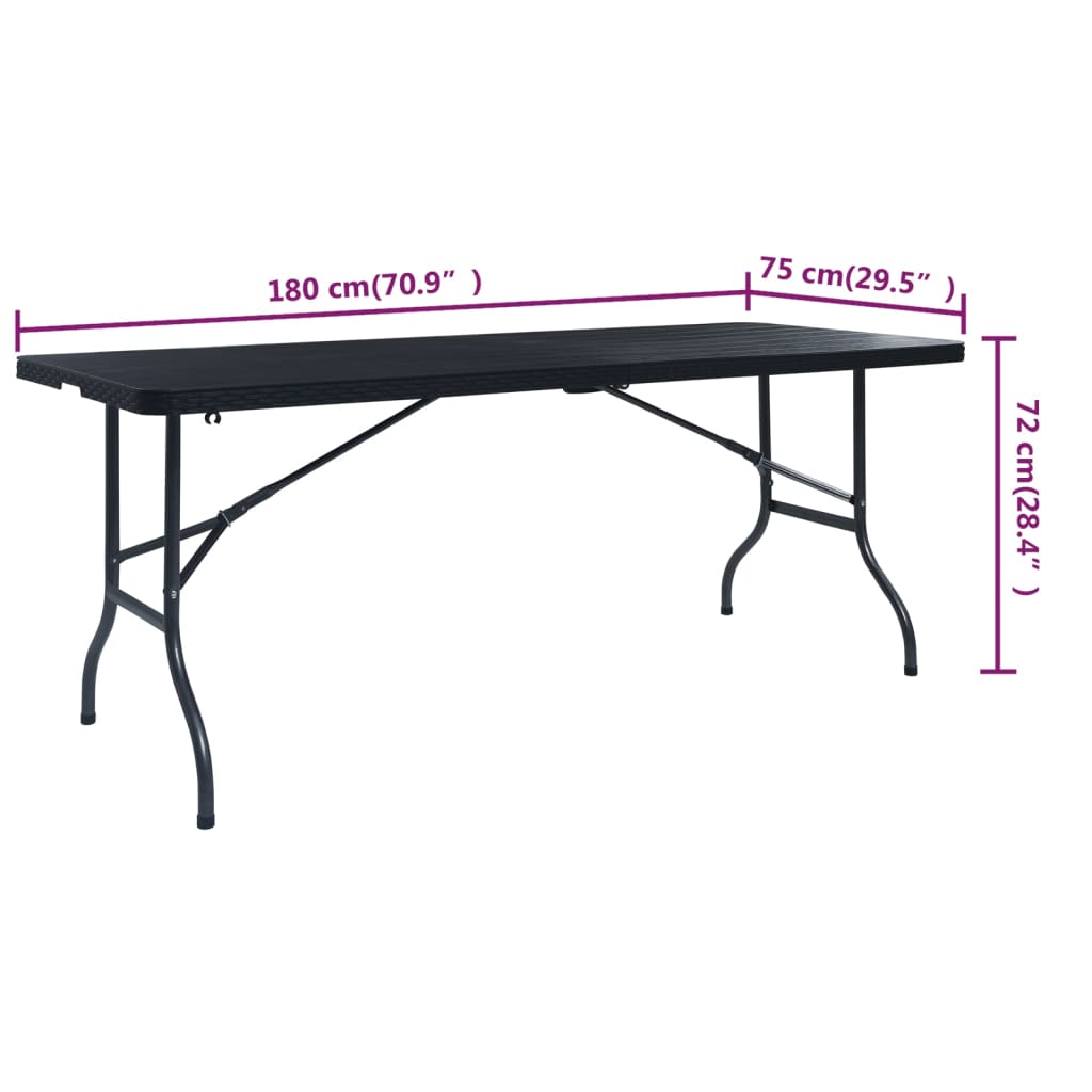 vidaXL Sklopivi vrtni stol crni 180 x 75 x 72 cm HDPE imitacija ratana