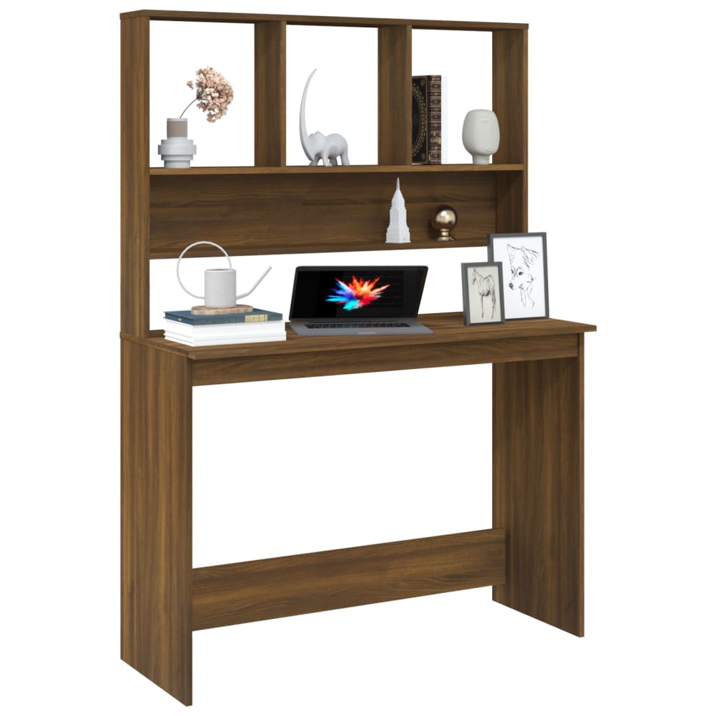 vidaXL Radni stol s policama boja smeđeg hrasta 110x45x157 cm drveni