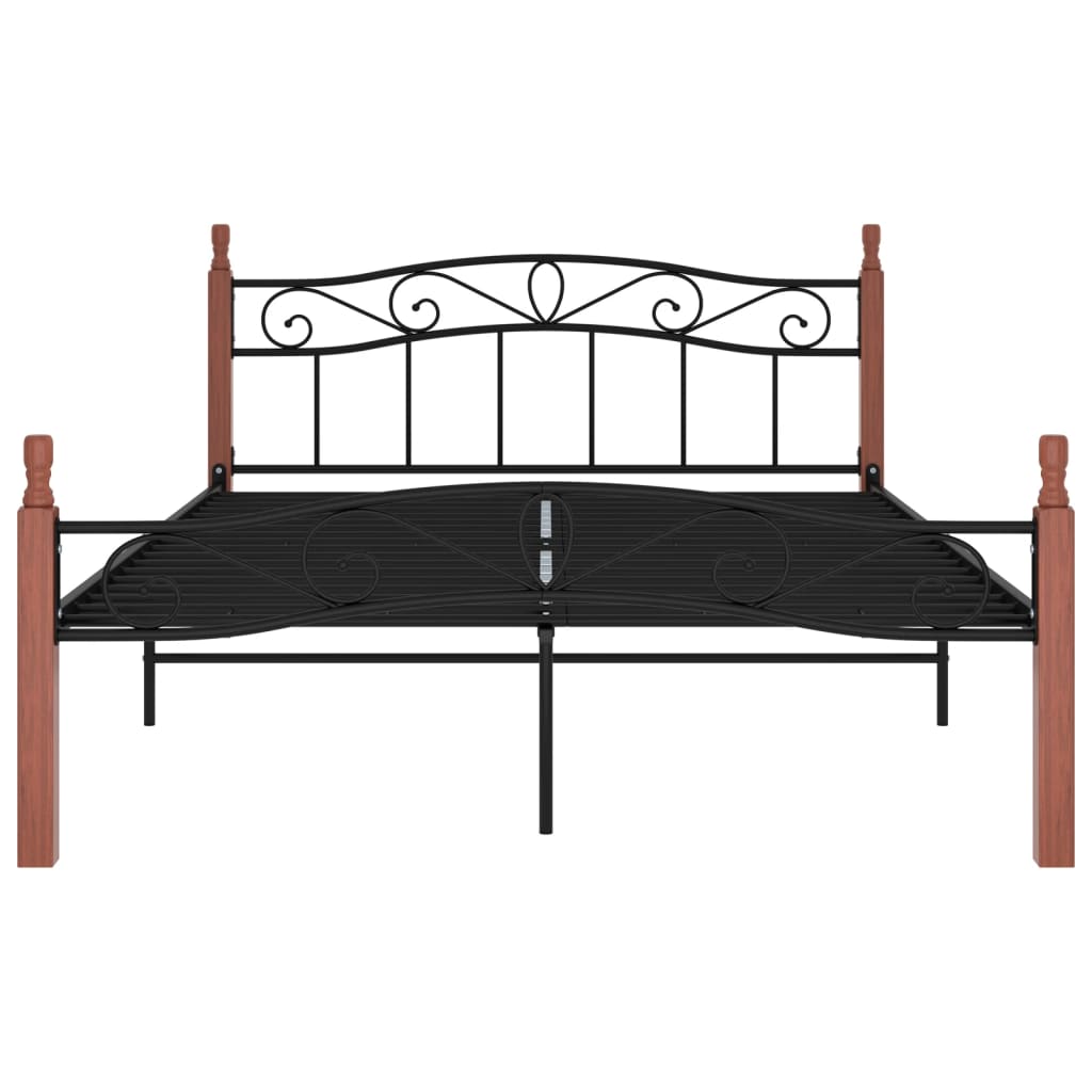 vidaXL Okvir kreveta crni od metala i masivne hrastovine 140 x 200 cm