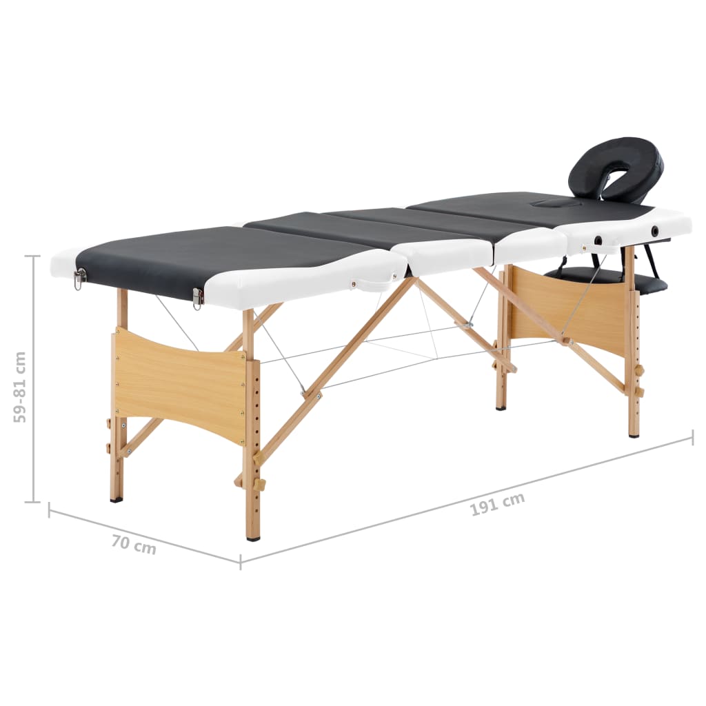 vidaXL Sklopivi stol za masažu s 4 zone drveni crno-bijeli