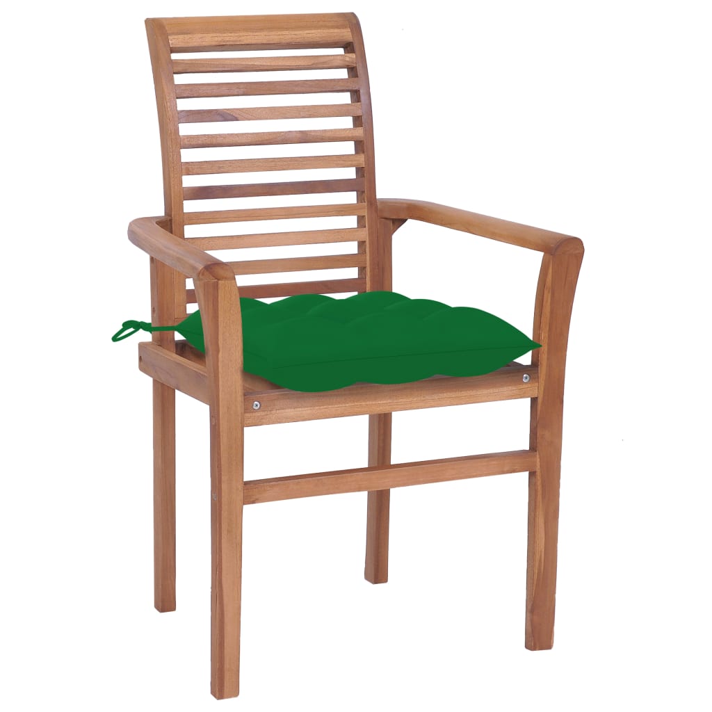 vidaXL Blagovaonske stolice sa zelenim jastucima 2 kom od tikovine
