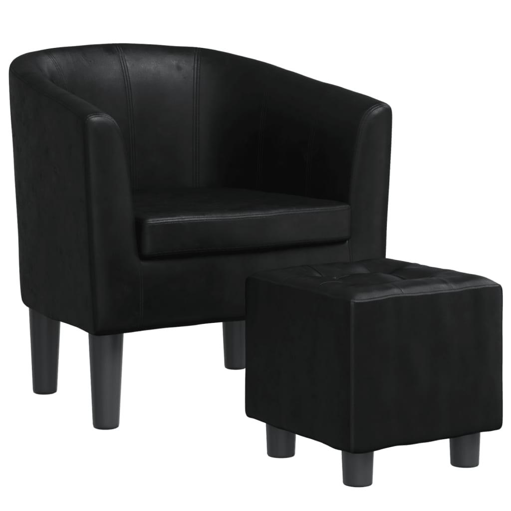 vidaXL Zaobljena fotelja od umjetne kože s tabureom crna