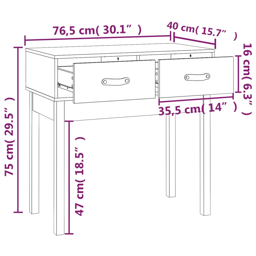 vidaXL Konzolni stol sivi 76,5 x 40 x 75 cm od masivne borovine