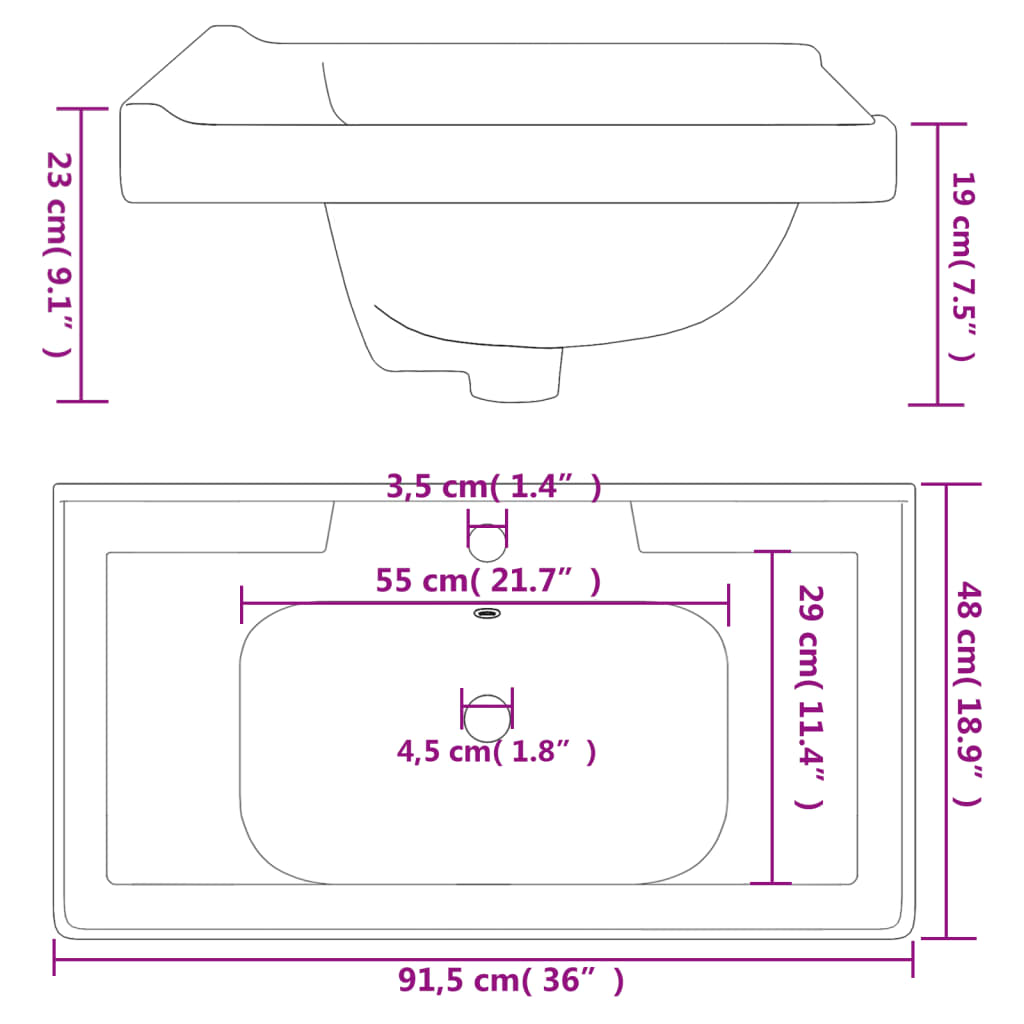 vidaXL Kupaonski umivaonik bijeli 91,5x48x23 cm pravokutni keramički