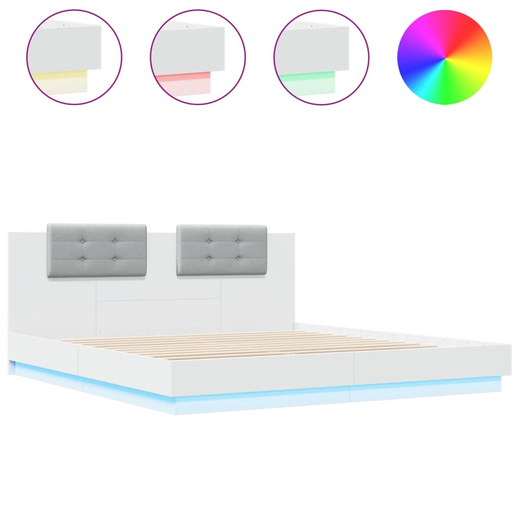 vidaXL Okvir kreveta s uzglavljem i LED svjetlima bijeli 180 x 200 cm