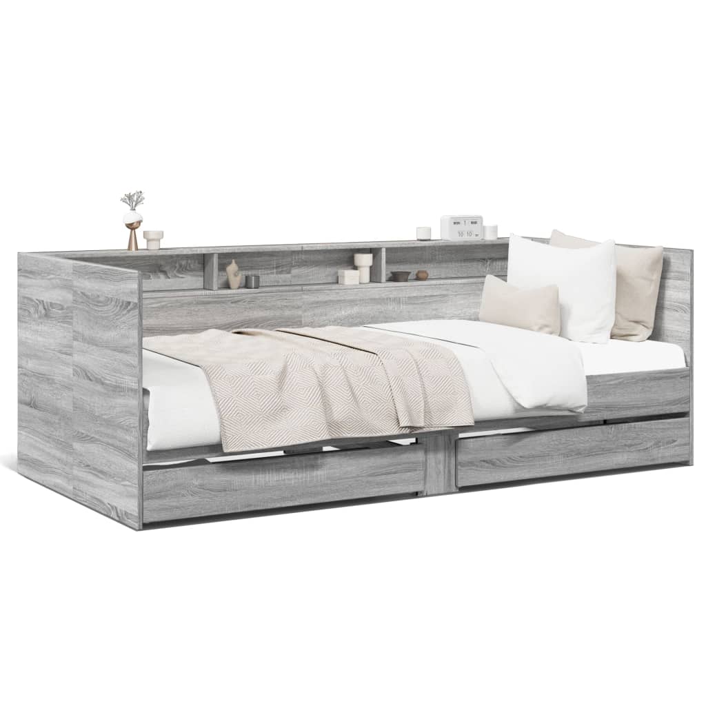 vidaXL Dnevni krevet s ladicama siva boja hrasta 100 x 200 cm drveni