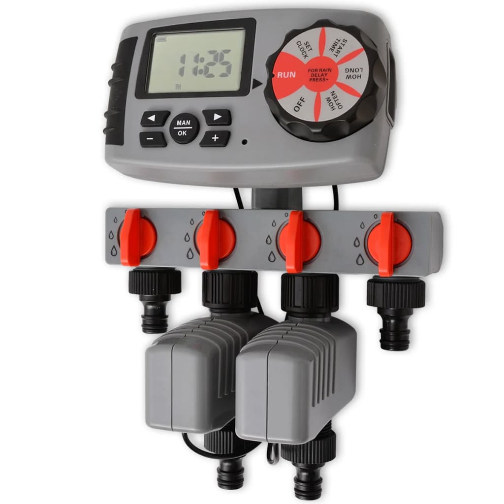 vidaXL Automatski mjerač vremena za vodu s 4 stanice i senzorom vlage