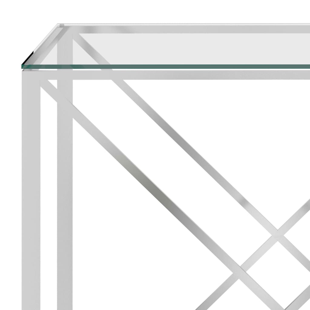 vidaXL Bočni stolić srebrni 140 x 40 x 78 cm nehrđajući čelik i staklo