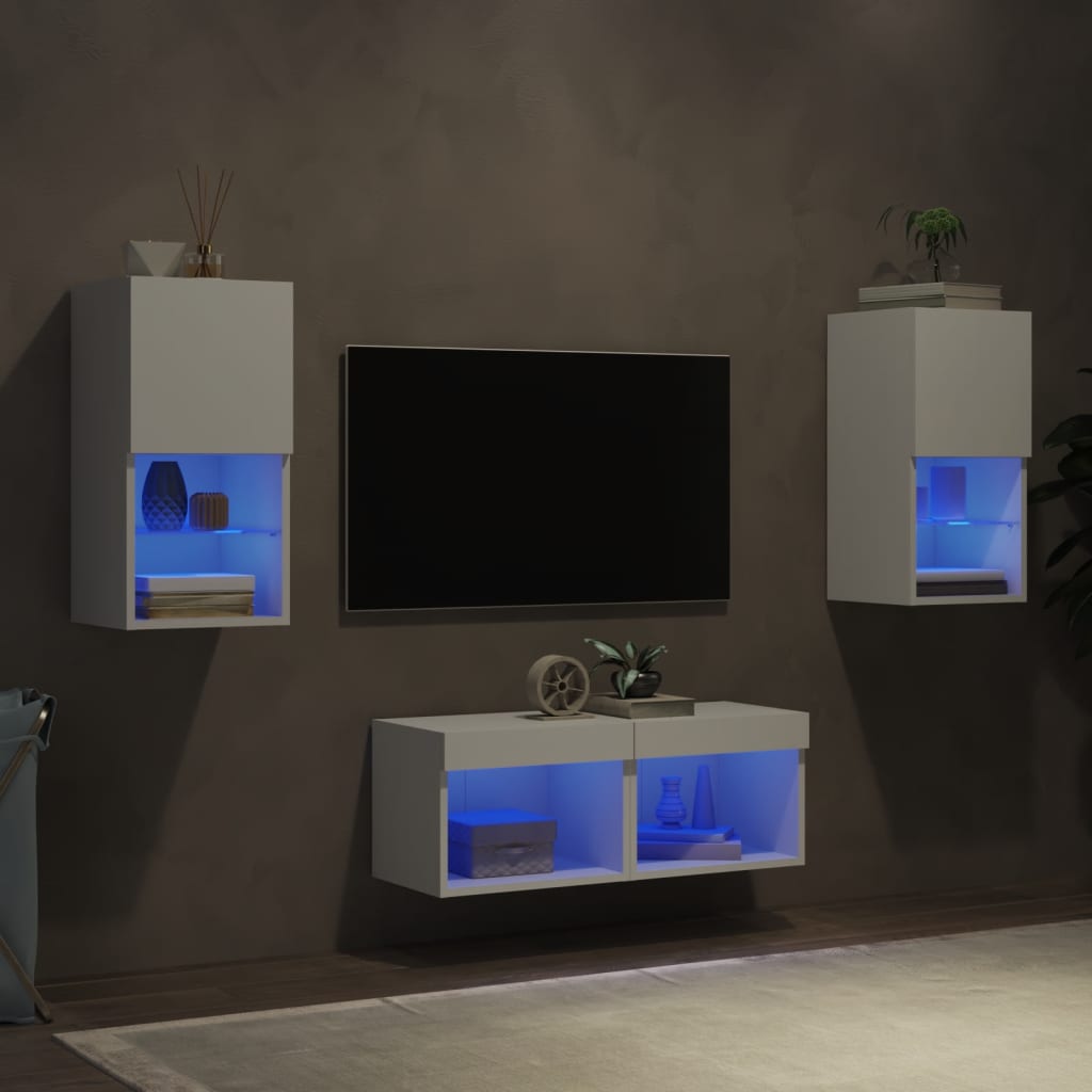 vidaXL 4-dijelni zidni TV ormarići s LED svjetlima bijeli